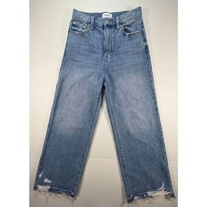 Pistola Size 24 Loretta Crop Wide Straight Leg Jeans Distressed Raw Hem Blue
